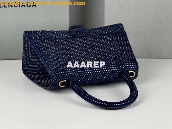 Replica Balenciaga 59283328 Hourglass Top Handle in Navy blue Suede Calfskin with Rhinestones 8