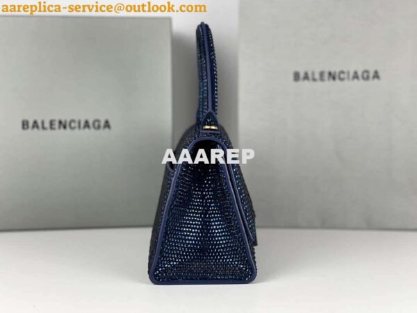 Replica Balenciaga 59283328 Hourglass Top Handle in Navy blue Suede Calfskin with Rhinestones 9