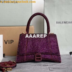 Replica Balenciaga 59283328 Hourglass Top Handle in Purple red Suede Calfskin with Rhinestones