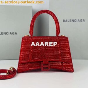 Replica Balenciaga 59283328 Hourglass Top Handle in Red Suede Calfskin with Rhinestones