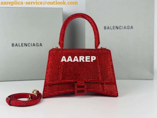 Replica Balenciaga 59283328 Hourglass Top Handle in Red Suede Calfskin with Rhinestones