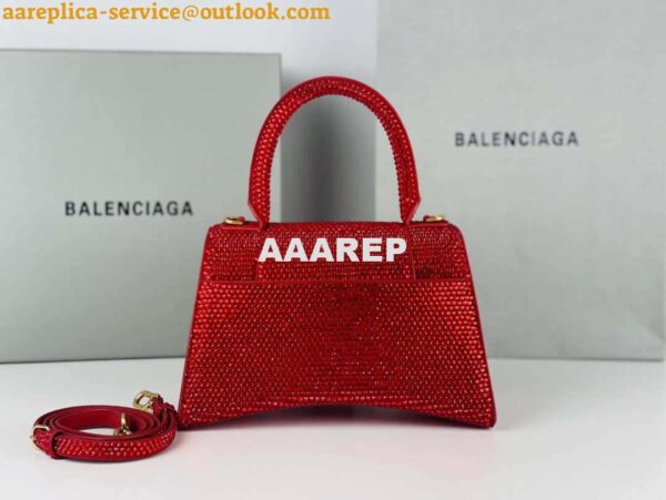 Replica Balenciaga 59283328 Hourglass Top Handle in Red Suede Calfskin with Rhinestones 2