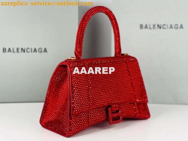 Replica Balenciaga 59283328 Hourglass Top Handle in Red Suede Calfskin with Rhinestones 3