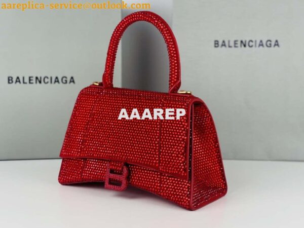 Replica Balenciaga 59283328 Hourglass Top Handle in Red Suede Calfskin with Rhinestones 8