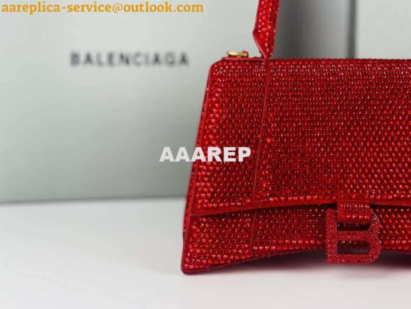 Replica Balenciaga 59283328 Hourglass Top Handle in Red Suede Calfskin with Rhinestones 9