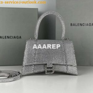 Replica Balenciaga 59283328 Hourglass Top Handle in Sliver Suede Calfskin with Rhinestones