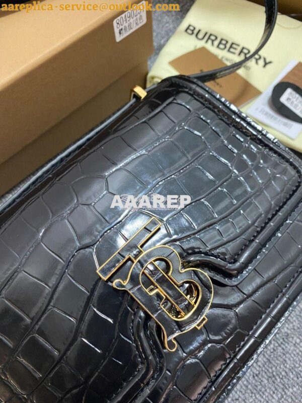 Replica Burberry Tb Mini Croc-effect Leather Shoulder Bag in black 6