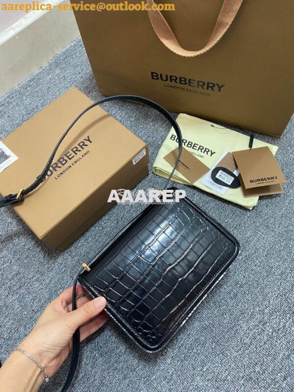 Replica Burberry Tb Mini Croc-effect Leather Shoulder Bag in black 10