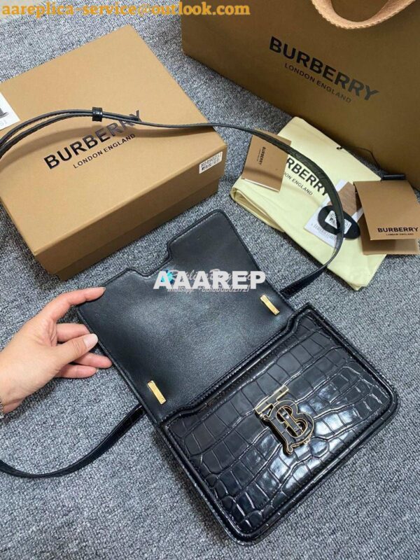 Replica Burberry Tb Mini Croc-effect Leather Shoulder Bag in black 21