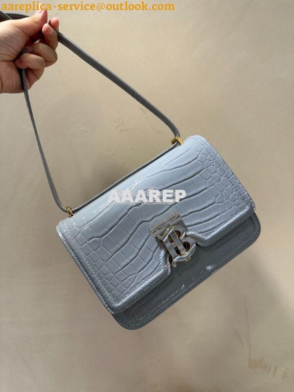 Replica Burberry Tb Mini Croc-effect Leather Shoulder Bag in cloud gre 15