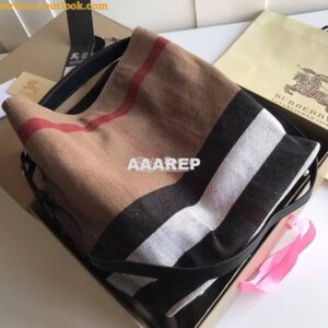 Replica Burberry The Medium Ashby in Canvas Check and Black Leather