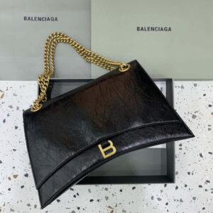 Replica Balenciaga 716332210 Crush Large Chain Bag in Black crushed calfskin aged Gold