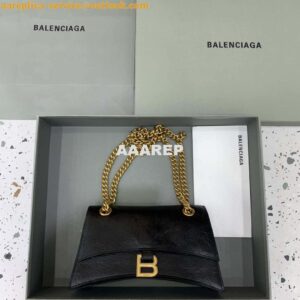 Replica Balenciaga 716351210I Crush Small Chain Bag Quilted in Black metallized crushed calfskin Gold