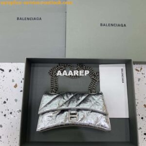 Replica Balenciaga 716351210I Crush Small Chain Bag Quilted in silver metallized crushed calfskin aged-silver hardware