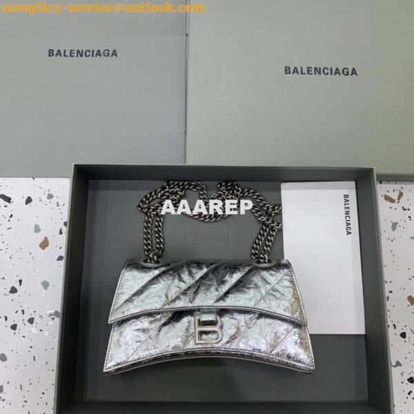 Replica Balenciaga 716351210I Crush Small Chain Bag Quilted in silver metallized crushed calfskin aged-silver hardware 3