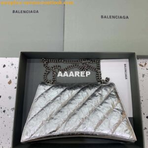 Replica Balenciaga 716393210 Crush Medium Chain Bag Quilted in Silver metallized crushed calfskin Silver 2