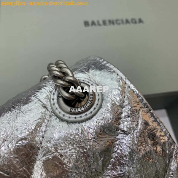 Replica Balenciaga 716393210 Crush Medium Chain Bag Quilted in Silver metallized crushed calfskin Silver 8