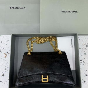 Replica Balenciaga 716393210I Crush Medium Chain Bag in black crushed calfskin aged Gold