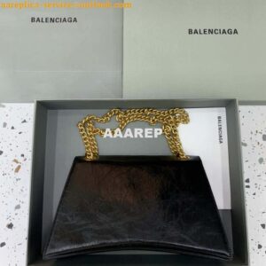 Replica Balenciaga 716393210I Crush Medium Chain Bag in black crushed calfskin aged Gold 2