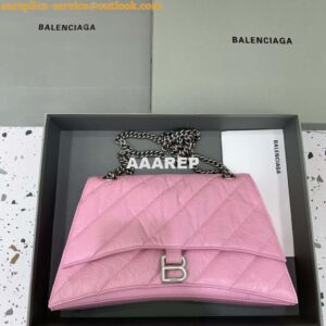 Replica Balenciaga 716393210I Crush Medium Chain Bag in Pink crushed calfskin aged Silver