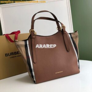 Replica Burberry The Small Canter in Leather and House Check Tan