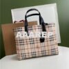 Replica Burberry The Small Reversible Tote in Haymarket Check and Leat 2