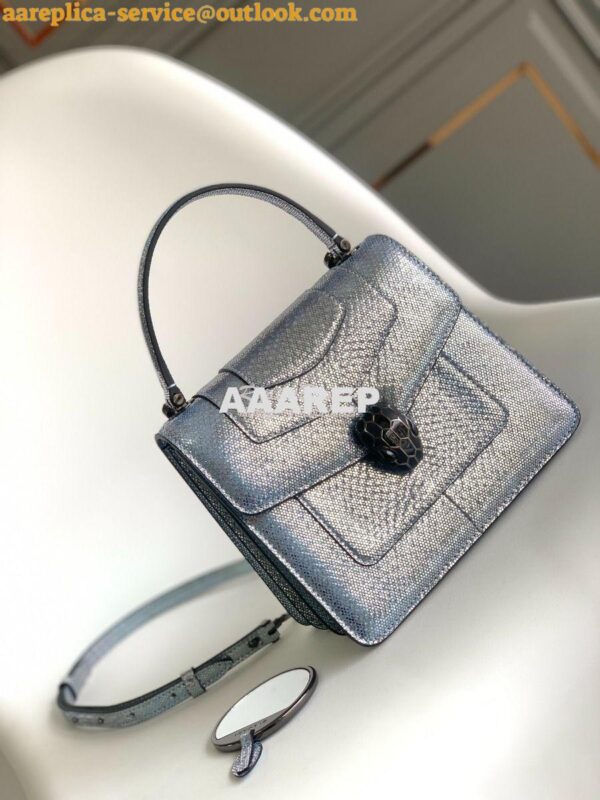 Replica Bvlgari Serpenti Forever Tote Bag in Crystal Blue Metallic Kar 3