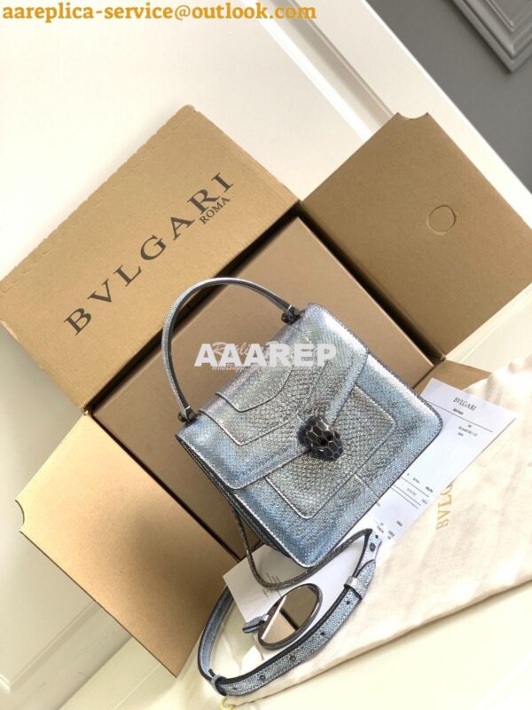 Replica Bvlgari Serpenti Forever Tote Bag in Crystal Blue Metallic Kar 4