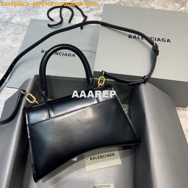 Replica Balenciaga 593546 Hourglass Small Top Handle Calfskin Bag Black Gold 4