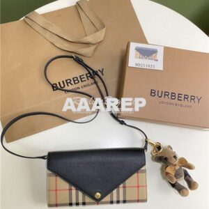 Replica Burberry Vintage Check and Leather Wallet with Detachable Stra