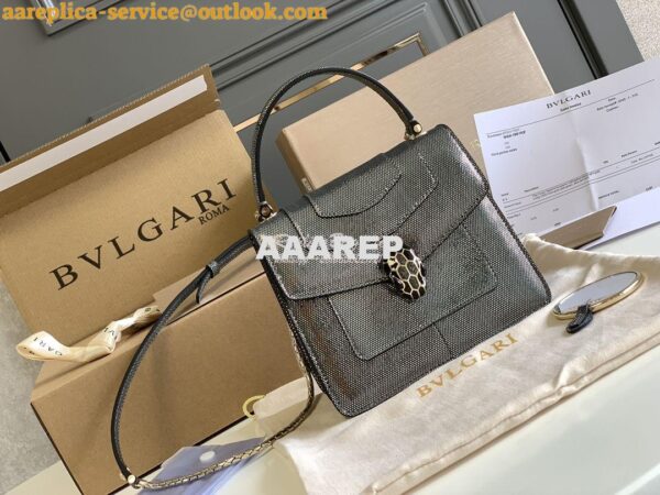 Replica Bvlgari Serpenti Forever Tote Bag in Onyx Metallic Karung Snak 4