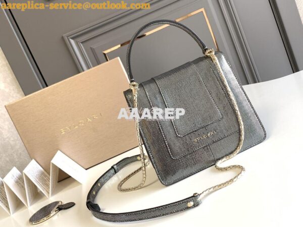 Replica Bvlgari Serpenti Forever Tote Bag in Onyx Metallic Karung Snak 8