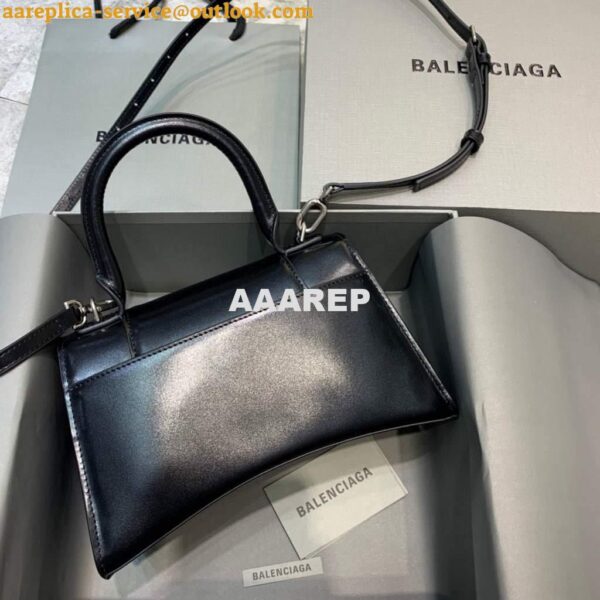 Replica Balenciaga 593546 Hourglass Small Top Handle Calfskin Bag Black Silver 4