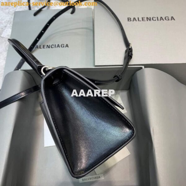 Replica Balenciaga 593546 Hourglass Small Top Handle Calfskin Bag Black Silver 5