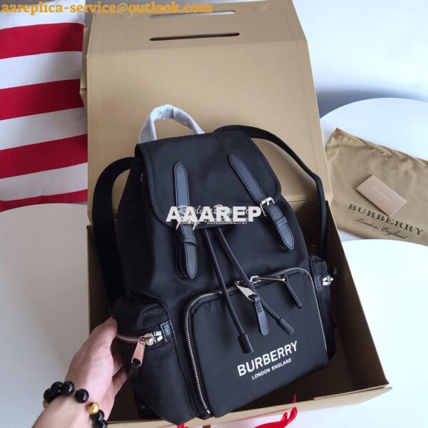 Replica Burberry The Medium Rucksack in Logo Print Nylon 80116201 Blac 4