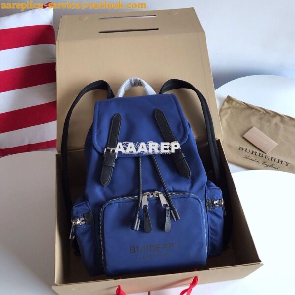 Replica Burberry The Medium Rucksack in Logo Print Nylon 80116201 Blue 3