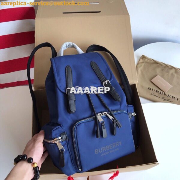 Replica Burberry The Medium Rucksack in Logo Print Nylon 80116201 Blue 4