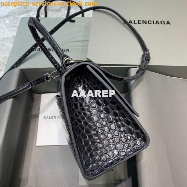 Replica Balenciaga 593546 Hourglass Small Top Handle Crocodile Bag Black Silver 3