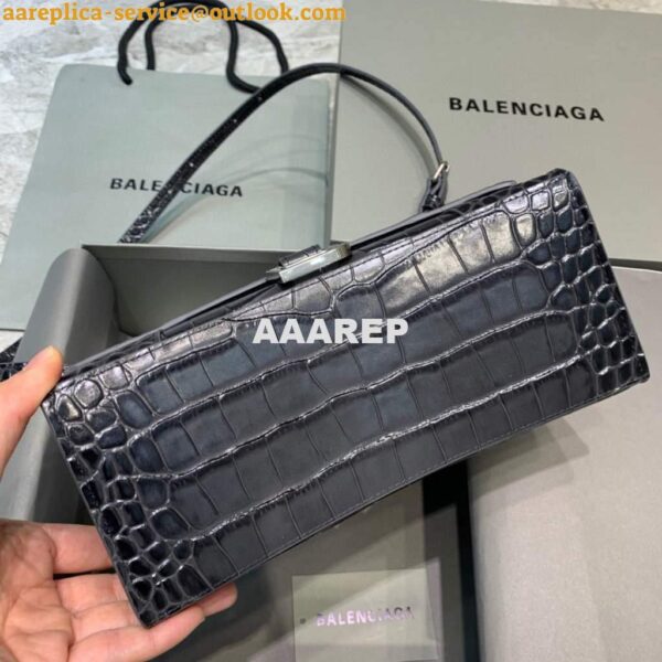 Replica Balenciaga 593546 Hourglass Small Top Handle Crocodile Bag Black Silver 4