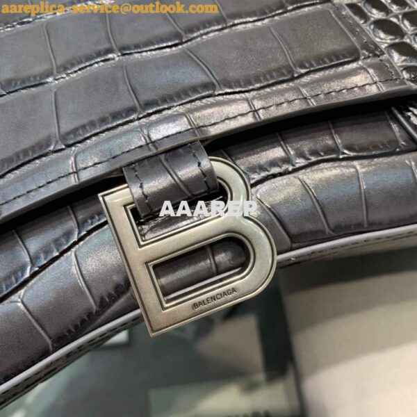 Replica Balenciaga 593546 Hourglass Small Top Handle Crocodile Bag Black Silver 5
