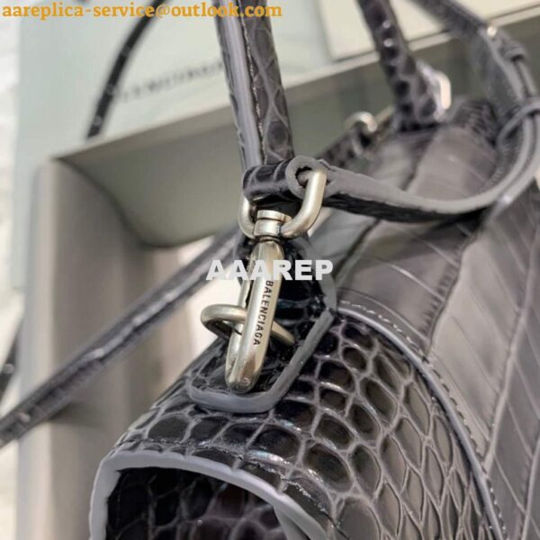 Replica Balenciaga 593546 Hourglass Small Top Handle Crocodile Bag Black Silver 6