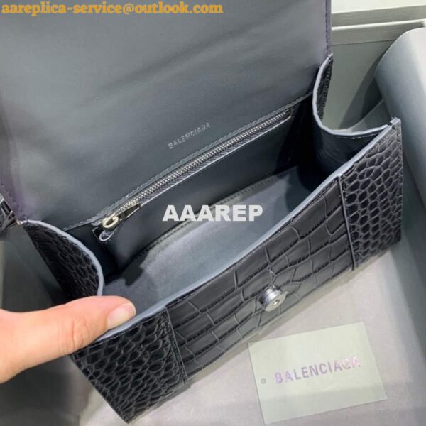 Replica Balenciaga 593546 Hourglass Small Top Handle Crocodile Bag Black Silver 7