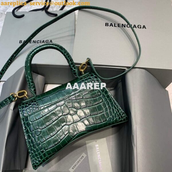 Replica Balenciaga 593546 Hourglass Small Top Handle Crocodile Bag Dark Green Gold 4