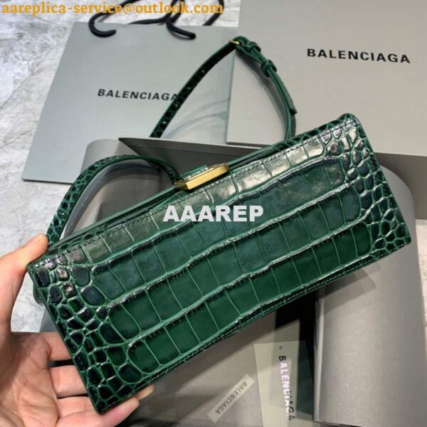 Replica Balenciaga 593546 Hourglass Small Top Handle Crocodile Bag Dark Green Gold 6