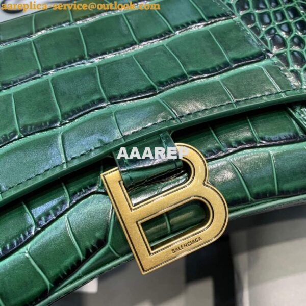 Replica Balenciaga 593546 Hourglass Small Top Handle Crocodile Bag Dark Green Gold 7