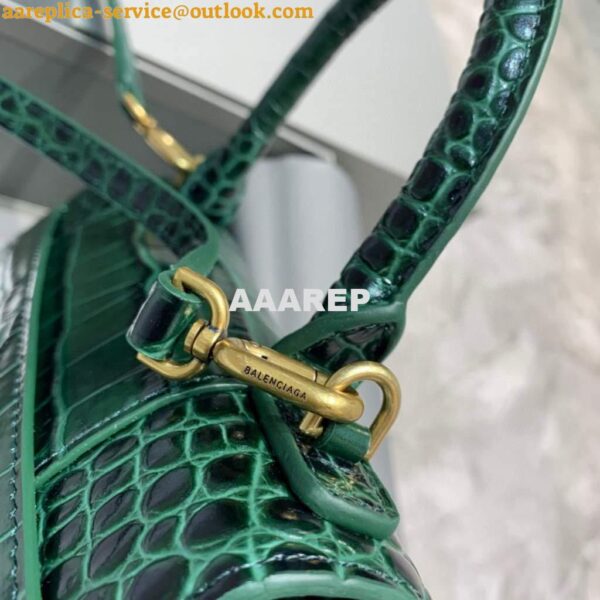 Replica Balenciaga 593546 Hourglass Small Top Handle Crocodile Bag Dark Green Gold 8