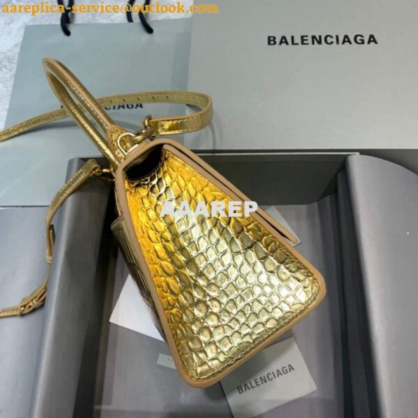 Replica Balenciaga 593546 Hourglass Small Top Handle Crocodile Bag Gold 5