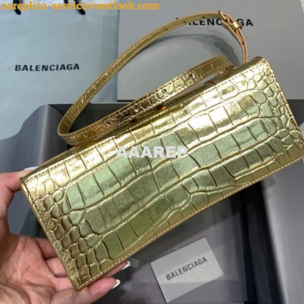 Replica Balenciaga 593546 Hourglass Small Top Handle Crocodile Bag Gold 6