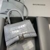 Replica Balenciaga 593546 Hourglass Small Top Handle Crocodile Bag Green Silver 2