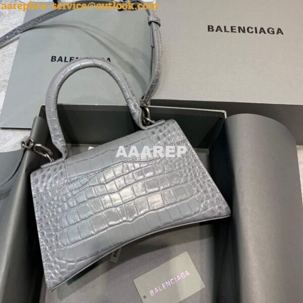 Replica Balenciaga 593546 Hourglass Small Top Handle Crocodile Bag Gray Silver 4